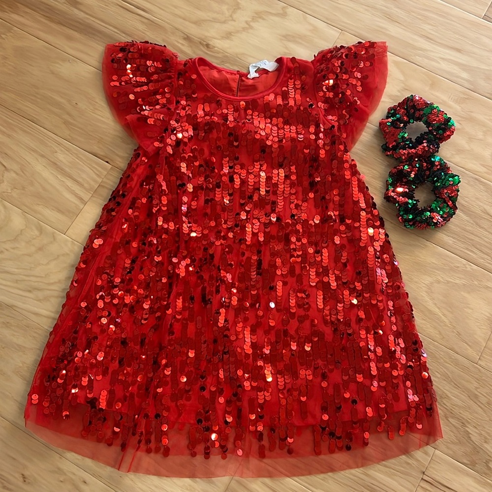 H&M sequin dress with flutter sleeve.